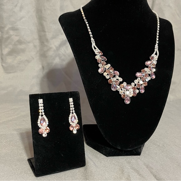 Prom/Special Occasion Necklace and Earrings, Purple and Pink shades - Picture 4 of 15